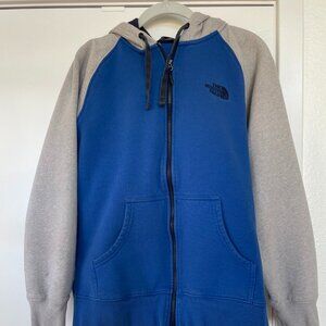 The North Face Hoodie Sweatshirt, Front Zipper, Blue with Gray Hood & Sleeves, M